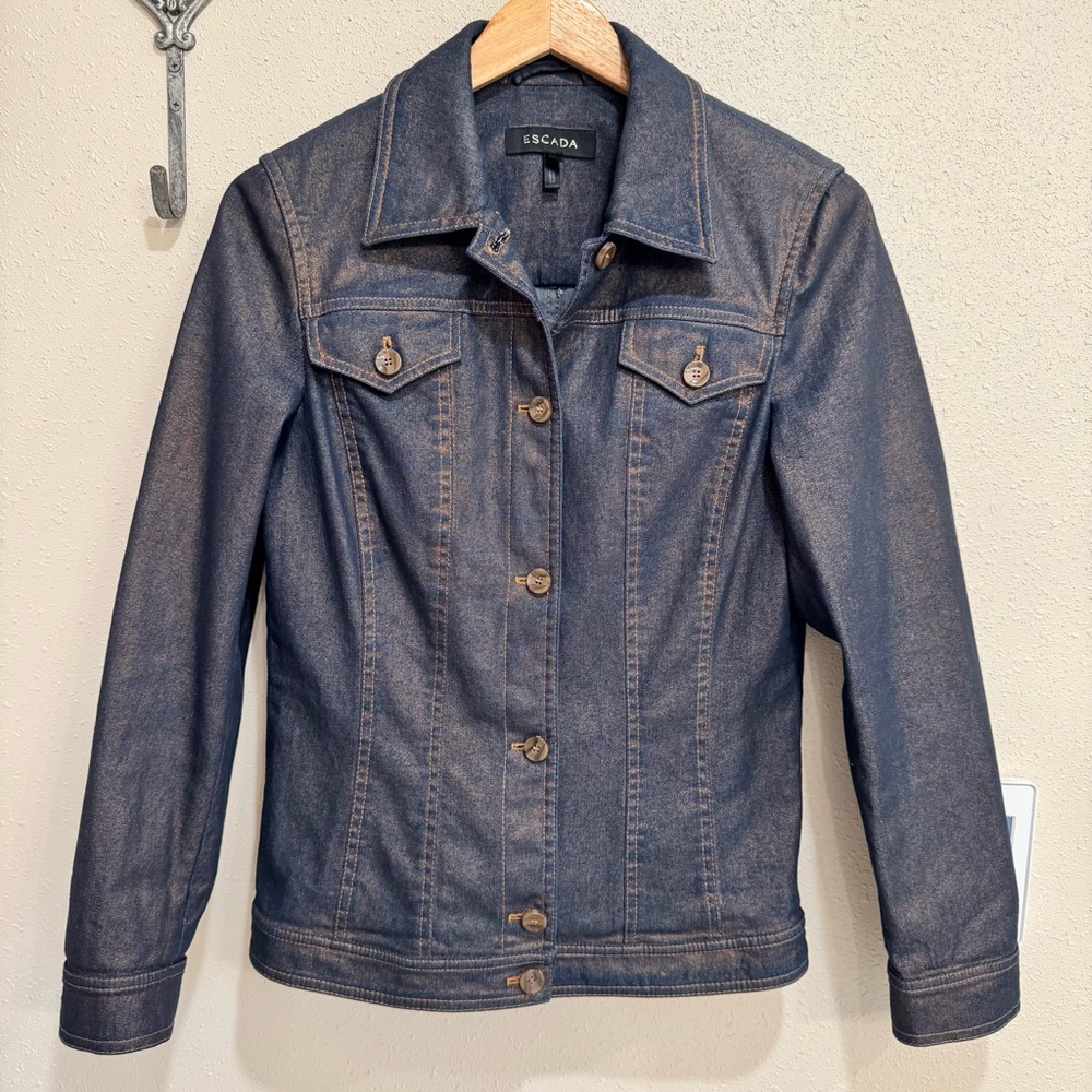 VINTAGE 90'S Escada Jean Jacket Metallic Copper Coated 38